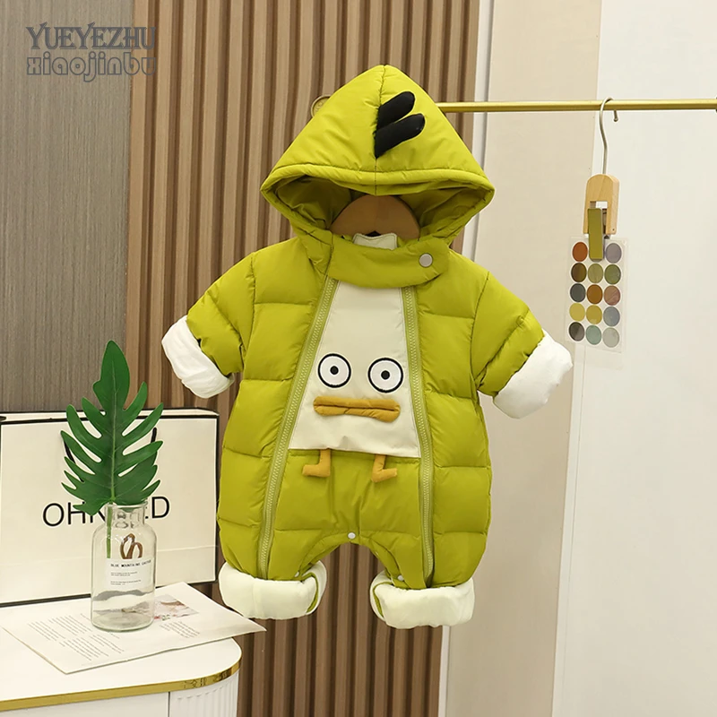 婴儿衣服冬装卡通可爱连体羽绒服男宝宝白鸭绒衣服冬季连帽外套潮