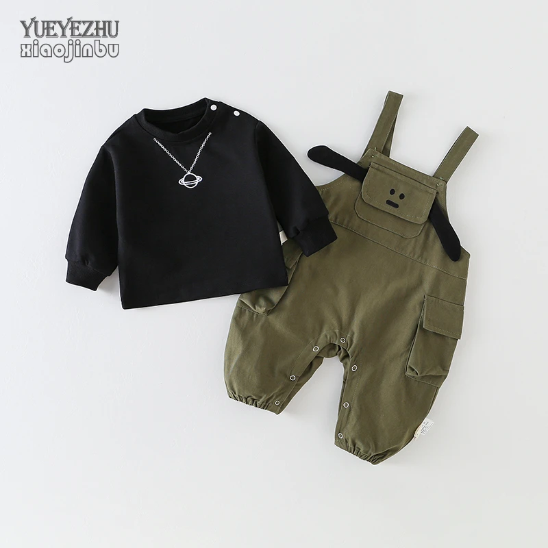 婴儿工装背带裤套装秋装宝宝长袖衣服春秋帅气休闲时尚连体哈衣潮