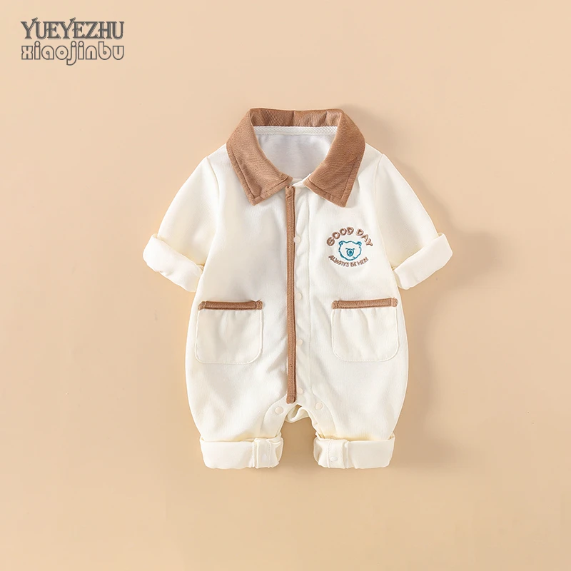 秋季婴儿衣服薄款男宝宝长袖连体衣秋装韩版洋气简约哈衣爬服外穿