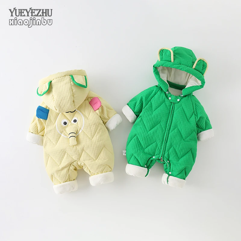 婴儿羽绒服冬装连体衣宝宝白鸭绒衣服冬季韩版卡通保暖连帽外出服