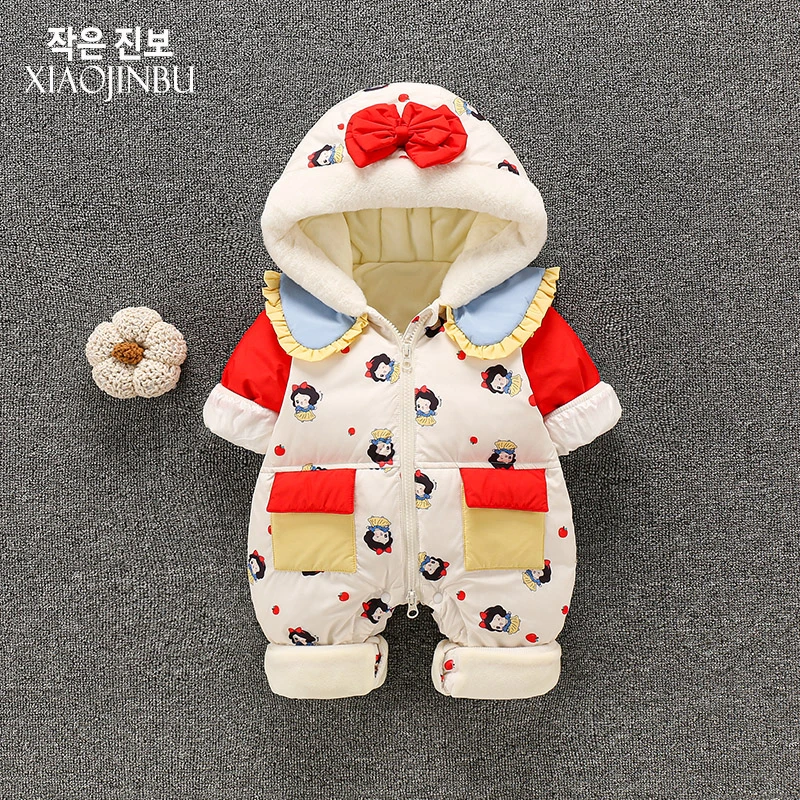婴儿羽绒服连体衣冬季加绒加厚女宝宝白鸭绒衣服冬装新生儿外套潮