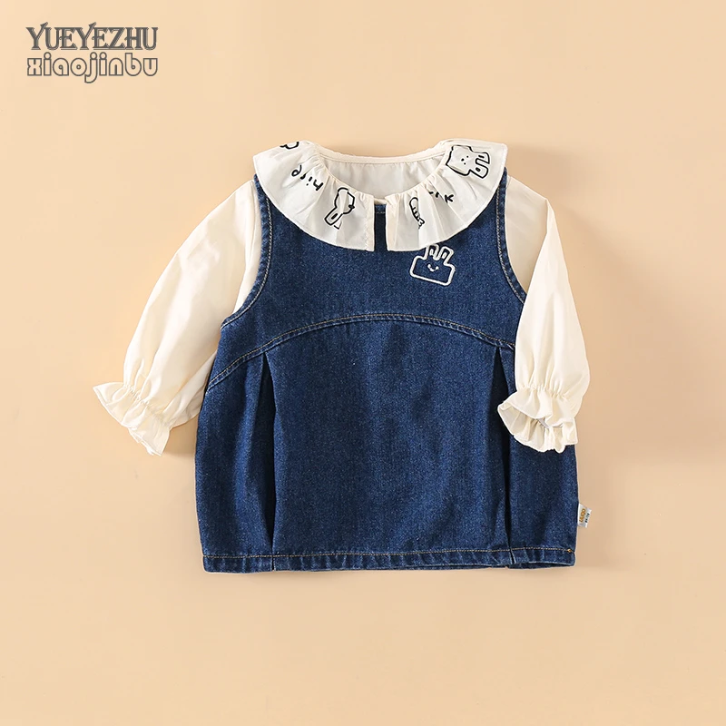 婴儿裙子套装春秋长袖时尚洋气牛仔连衣裙女宝宝衣服秋装两件套潮