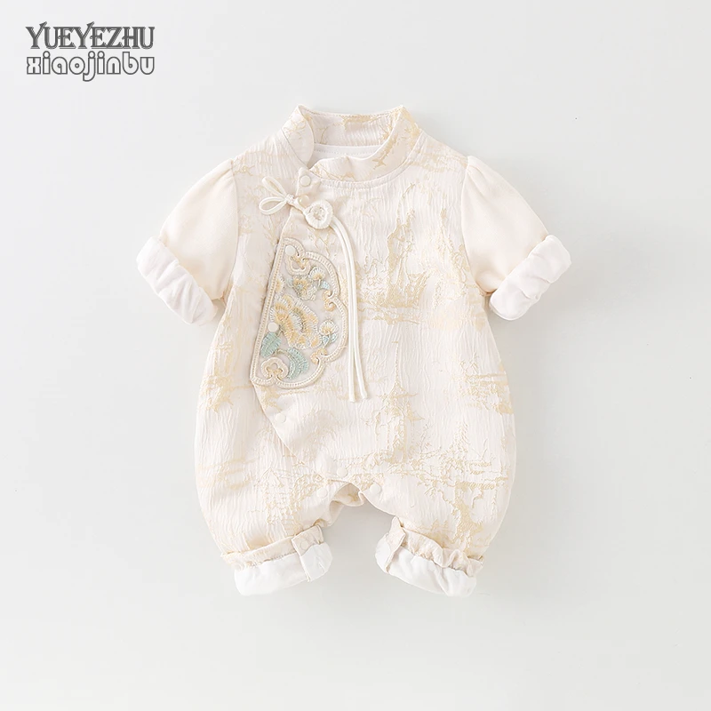 婴儿中国风连体衣春秋女宝宝秋装一岁百天周岁装高档洋气衣服外出