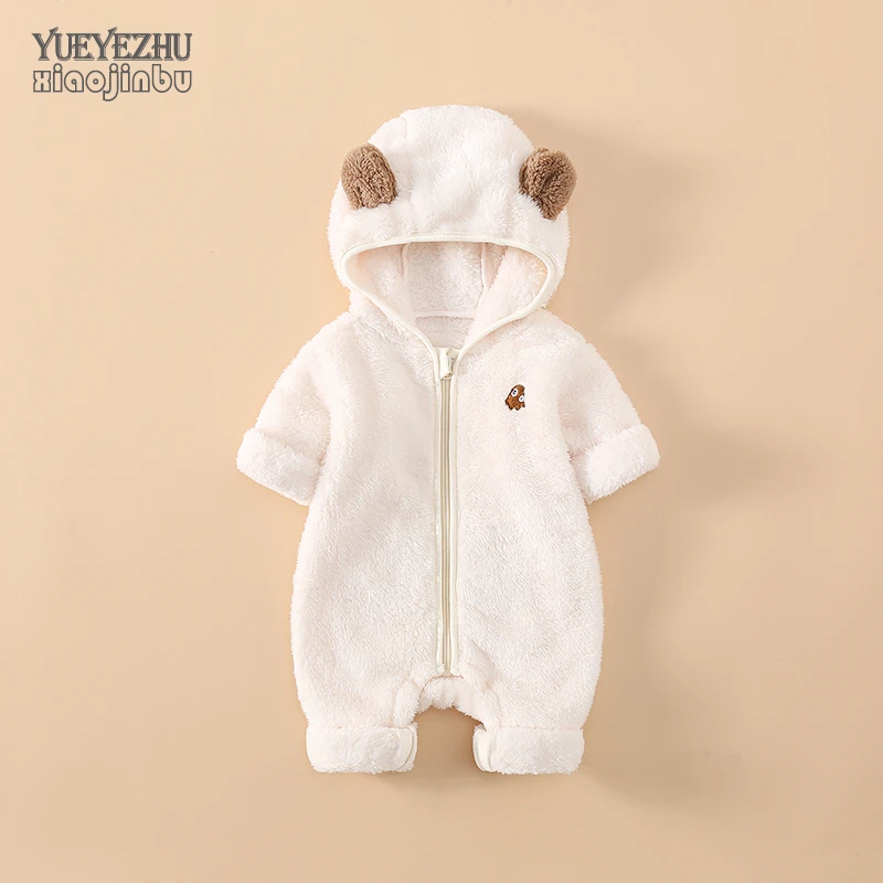 婴儿法兰绒连体衣秋季外出服超萌宝宝衣服秋冬新生儿连帽外套防风