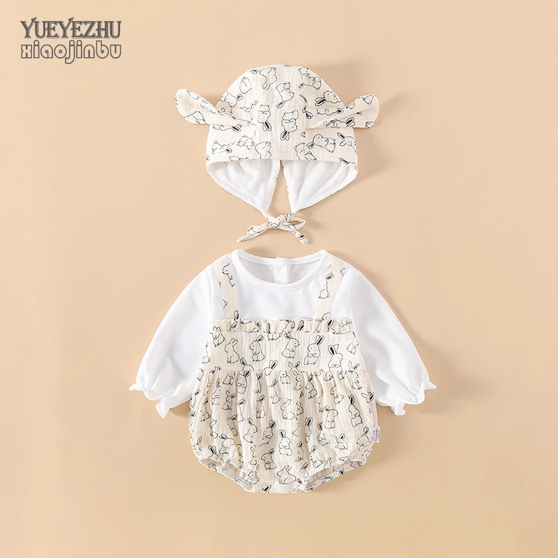 超萌婴儿长袖包屁衣春季薄款女宝宝棉纱衣服春装韩系洋气三角哈衣