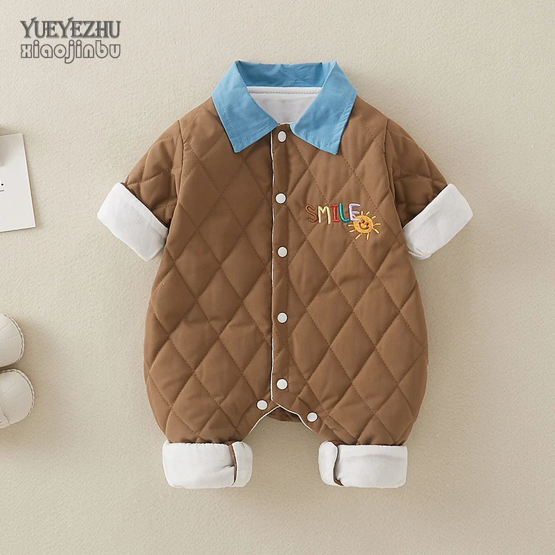秋冬宝宝衣服加棉婴儿连体衣深秋薄棉韩版帅气爬服婴幼儿外出服潮