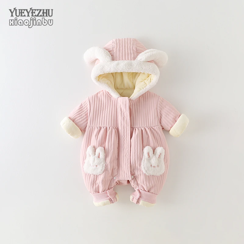 韩国婴儿衣服秋冬季加棉保暖女宝宝连体衣冬装可爱新生儿外出抱衣