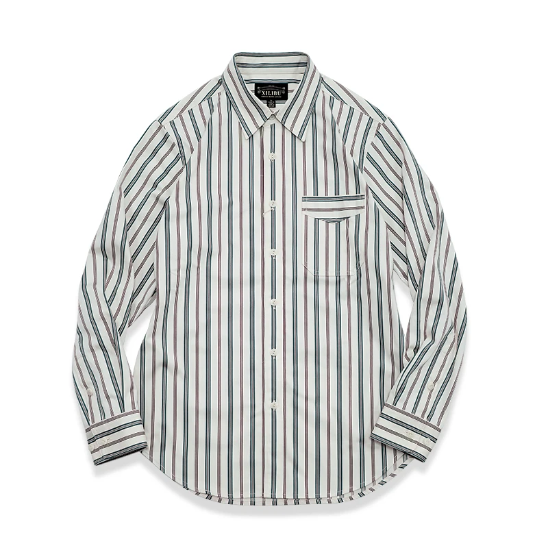 西里布S121纯棉条纹长袖衬衫男款日系阿美咔叽吗美式复古休闲小众