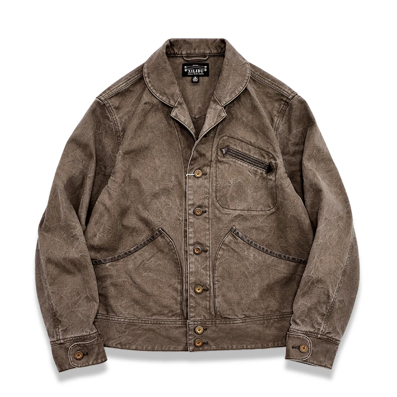 西里布J047复古青果领夹克衫男农场主短款全棉帆布工装外套非rrl
