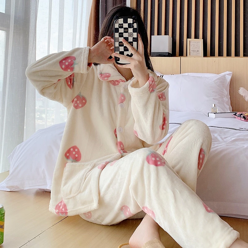 【香香专属】宽松套装甜美韩版秋冬季加绒睡衣毛绒家居服保暖