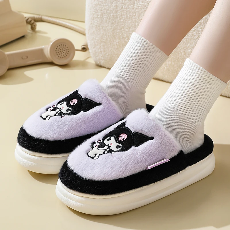 棉拖鞋女厚底居家卡通可爱三丽鸥联名毛茸茸拖鞋冬季保暖软底防滑
