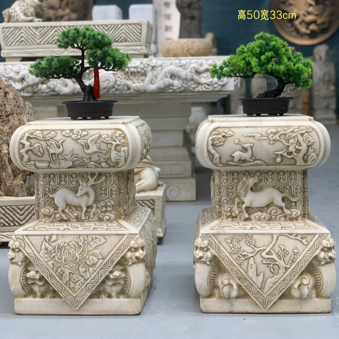 天然石材整石雕刻耐用花架花几精雕石头底座不含安装和卸车