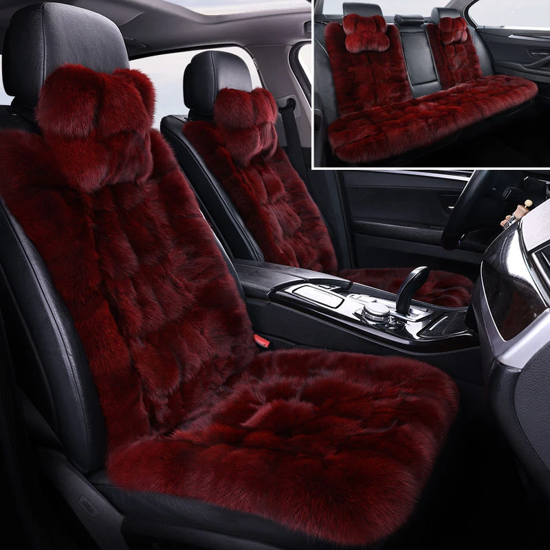 汽车坐垫冬季狐狸头坐垫五座通用狐狸毛保暖抗寒真皮坐垫时尚方形