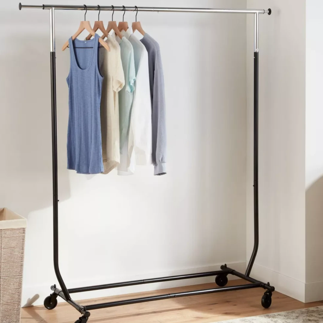 承重型落地金属挂衣架可移动晾晒衣架卧室衣帽架升降架阳台晒衣架