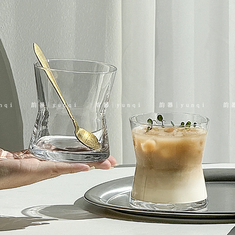 韵器ins风玻璃冰美式咖啡杯冷萃摩卡冷饮甜品冰淇淋杯矮款束腰杯