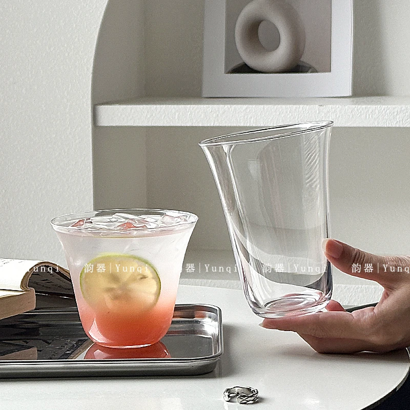 韵器ins冷萃咖啡杯轻薄风玻璃鸡尾酒杯拿铁冷泡茶杯比利时反口杯