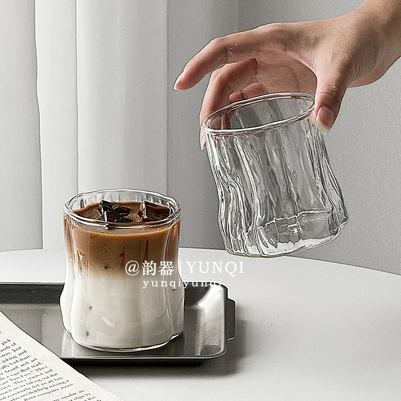 韵器ins风创意咖啡拿铁饮品奶茶杯气泡水杯果汁杯耐热树皮玻璃杯