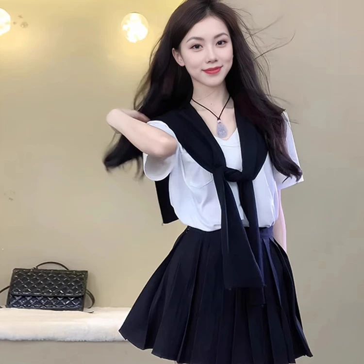 轻熟风厅里厅气收腰白色连衣裙子女夏季2025新款盐系穿搭三件套装