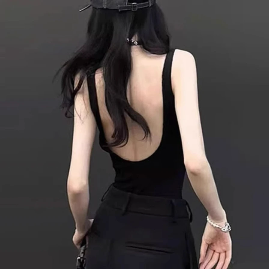 美式露背吊带小背心女装秋装外穿带胸垫内搭文胸一体辣妹抹胸上衣
