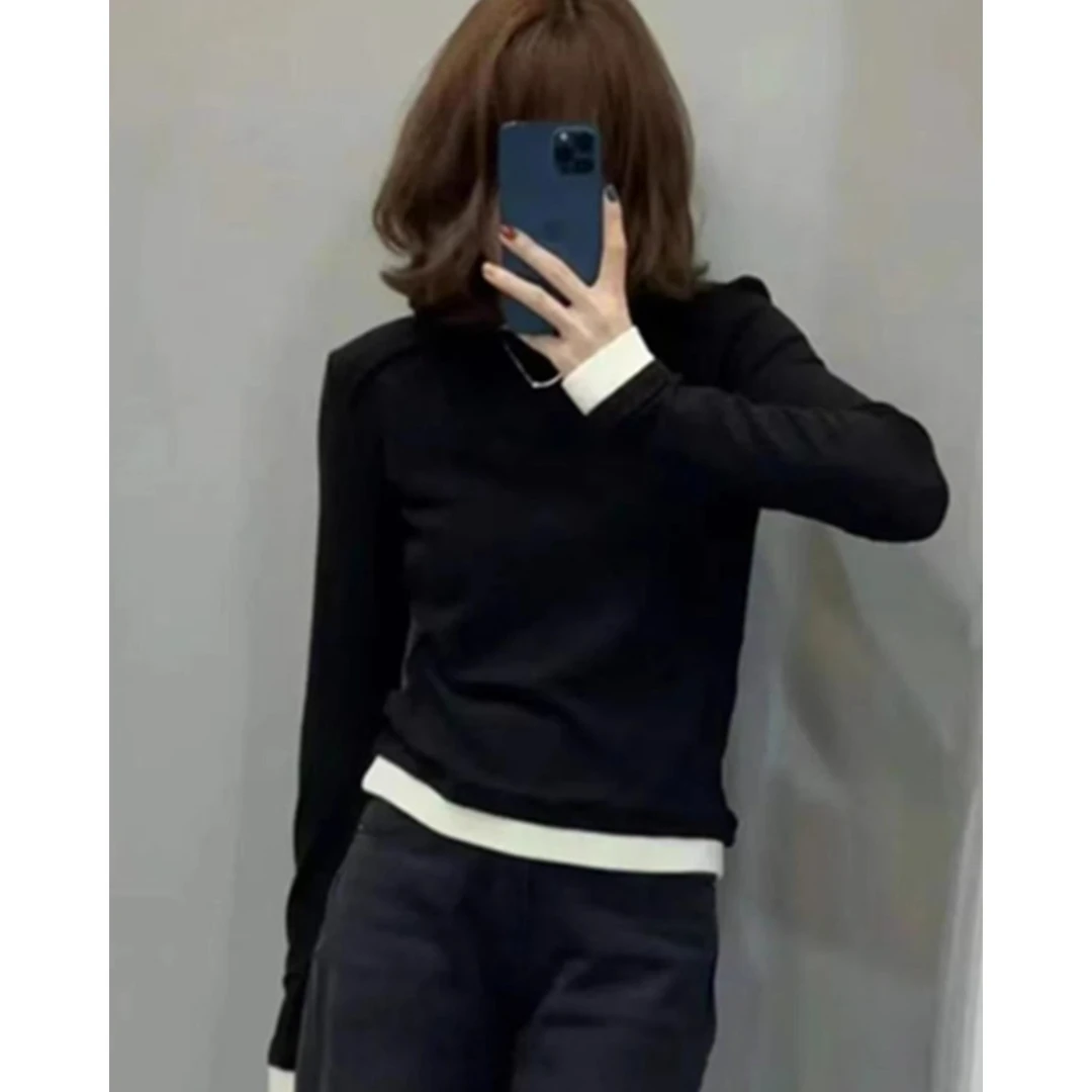 设计感小众假两件拼接T恤上衣女士秋冬款加厚磨毛保暖内搭打底衫