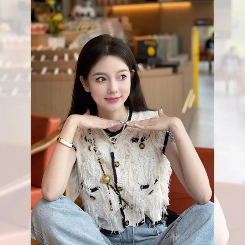 法式名媛小香风女t恤夏季2025新款高级设计感小众小个子无袖上衣