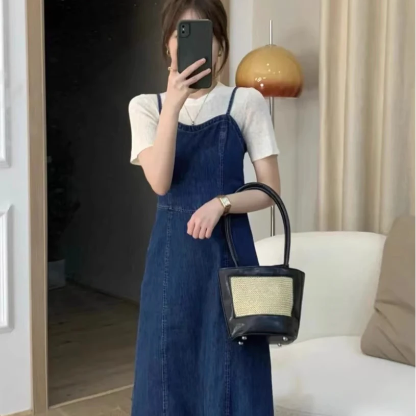 牛仔吊带裙连衣裙女夏季2025新款小个子复古设计感显瘦港风长裙子