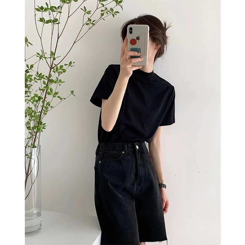 美式复古黑色短袖t恤女夏季2025年新款百搭宽松显瘦正肩小众上衣