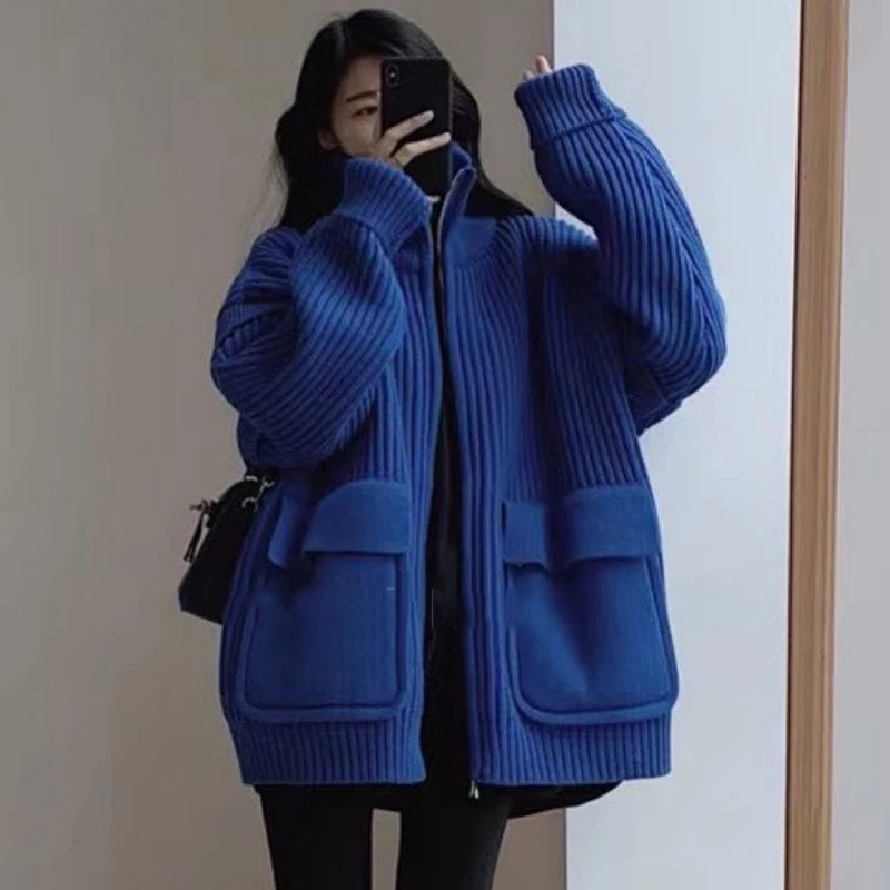 2024新款女加厚温柔慵懒风韩系小香风针织开衫黑色毛衣外套秋冬季