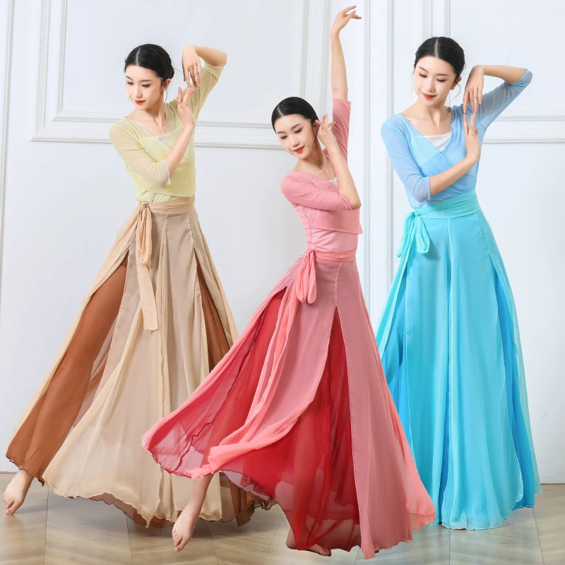 双层大摆裙套装民族风舞台表演服中国古典舞蹈服720度飘逸半身裙