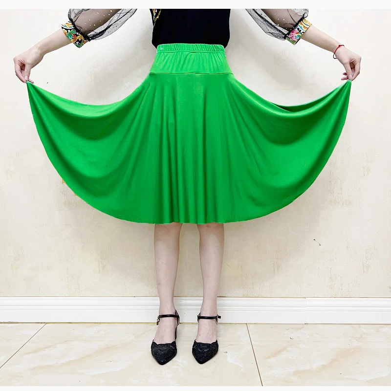 广场舞服装女新款牛奶丝中裙跳舞裙中老年舞蹈裙跳舞裙子半身裙夏