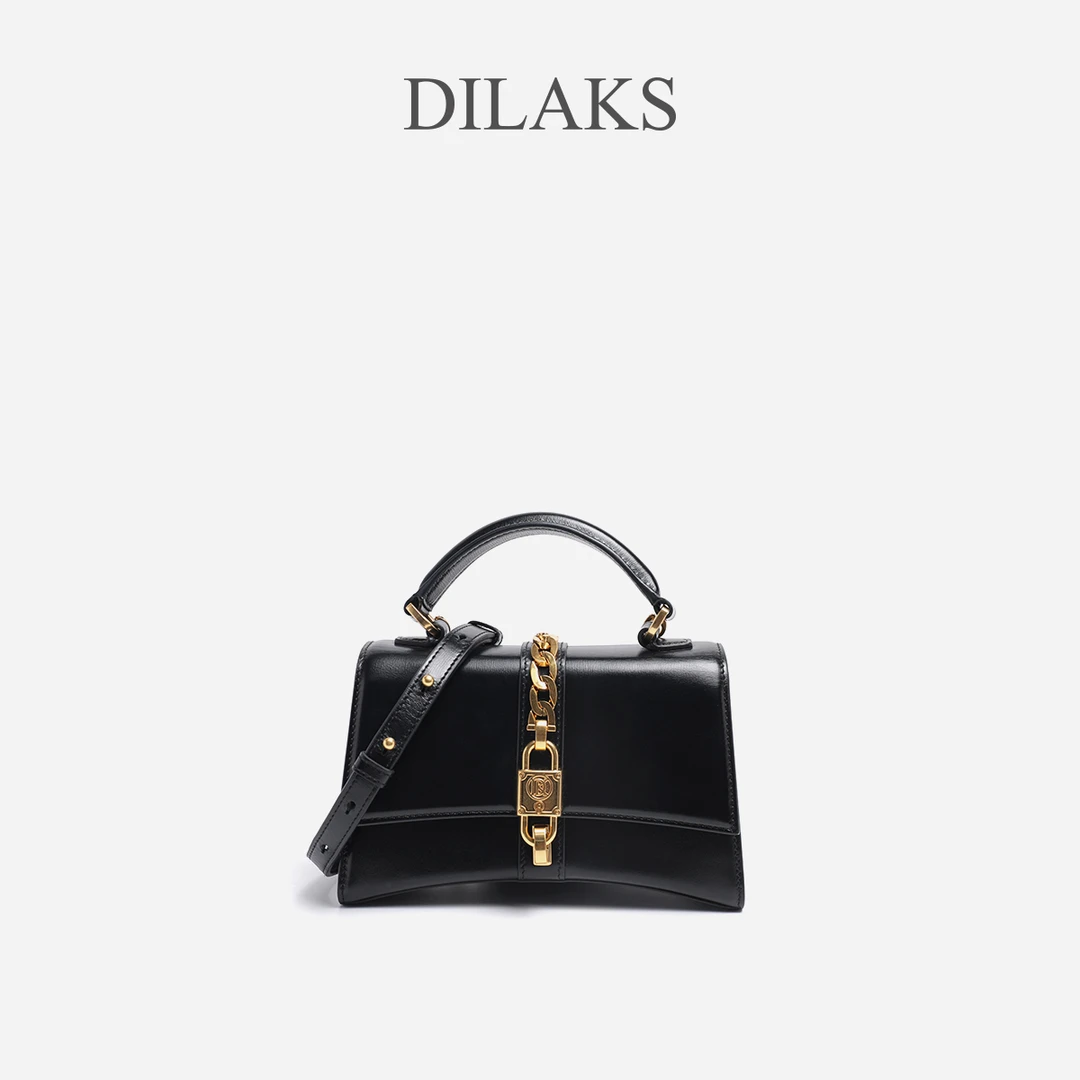 DILAKS/迪莱克丝牛皮沙漏包轻奢品牌斜挎包小众黑色包包BS0905A3