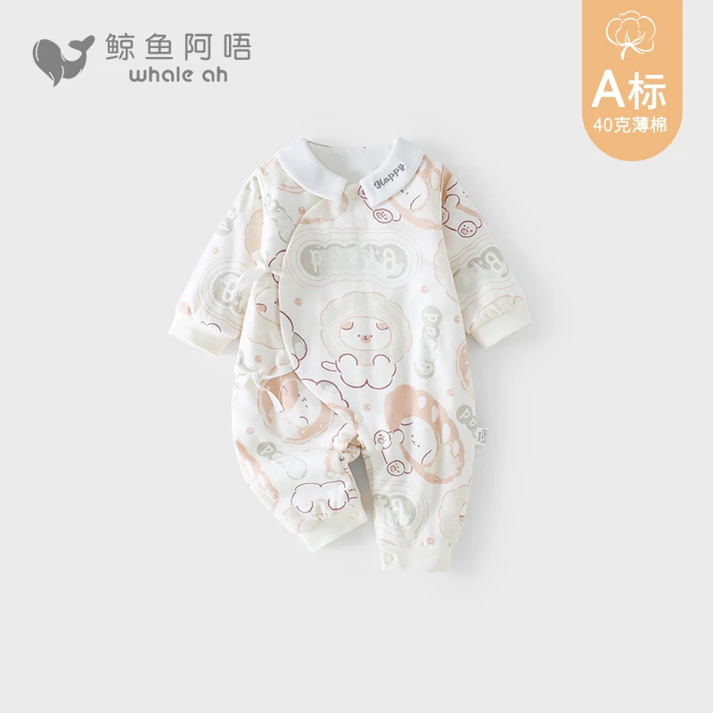 新生儿婴儿连体衣克薄棉秋冬长袖刺绣婴童装婴幼儿秋装翻领a类