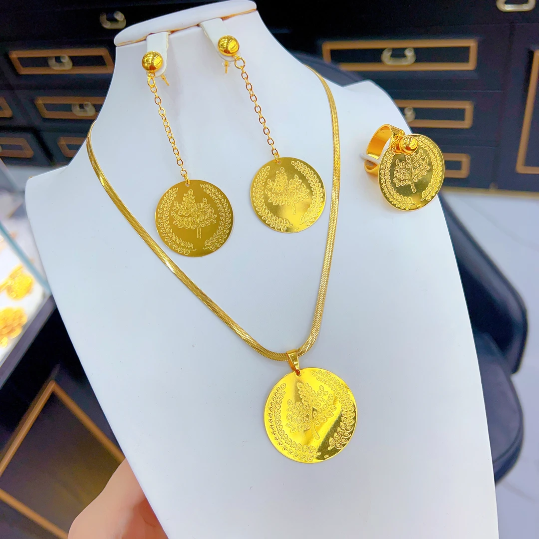 铜合金项链 阿热发新款时尚百搭气质铜合金三件套 项链 耳环 戒指