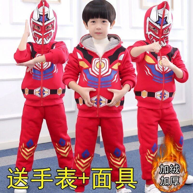 男童奥特曼冬季加绒套装儿童奥特曼衣服冬天加厚中小童男孩两件套