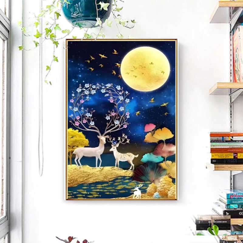 十字绣2023新款星空麋鹿客厅现代简约家和万事兴孔雀小幅自己绣
