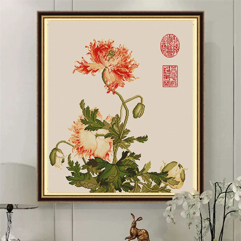 郎世宁花鸟画十五十字绣线绣2023新款客厅中国风古典名画手工绣画