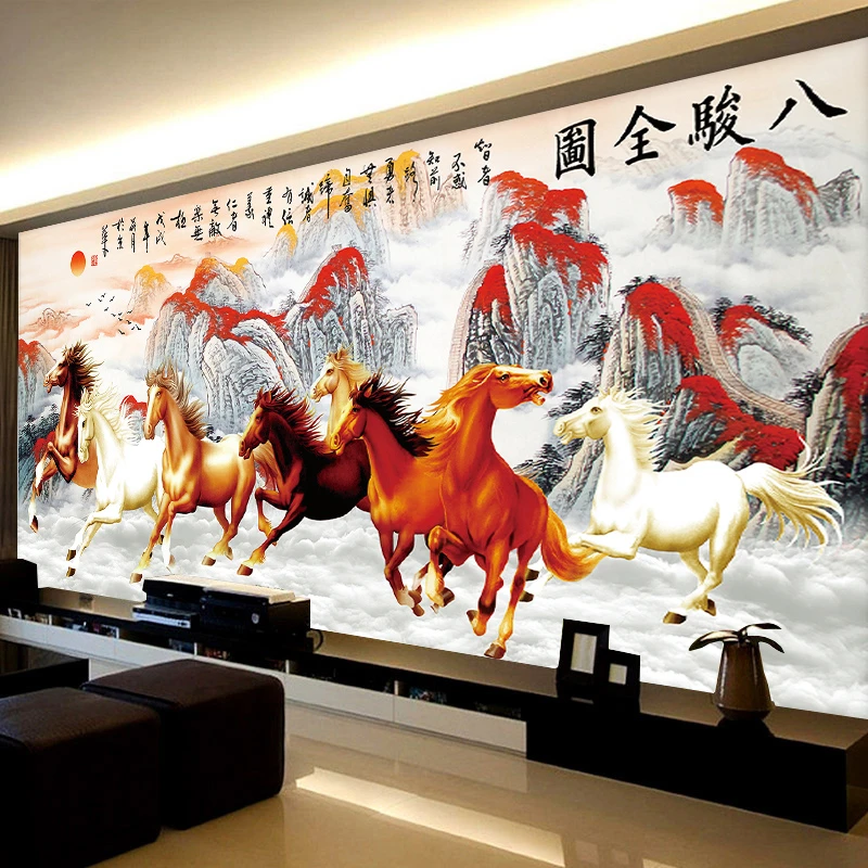 八骏图十字绣线绣2023客厅新款马到成功刺绣大幅风景绣