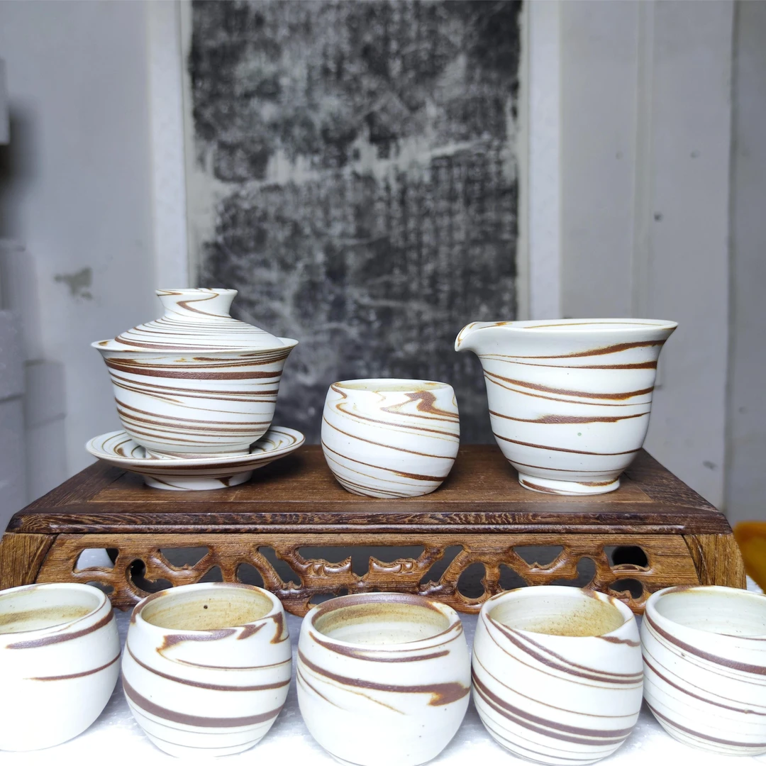 当阳峪绞胎瓷高温无釉茶具套装