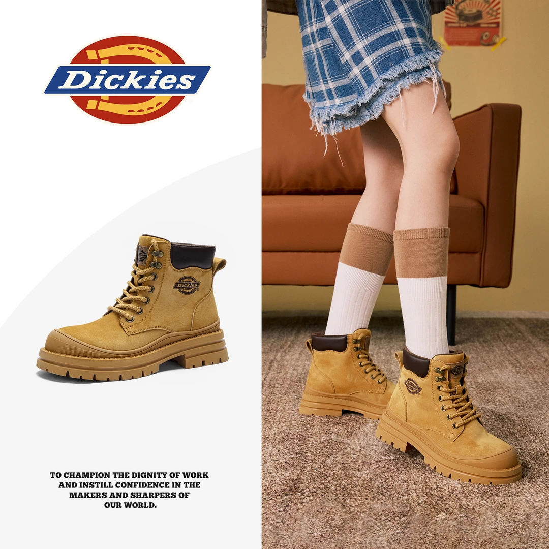 【超哥专属】Dickies马丁靴秋冬季英伦风百搭真皮情侣厚底大黄靴