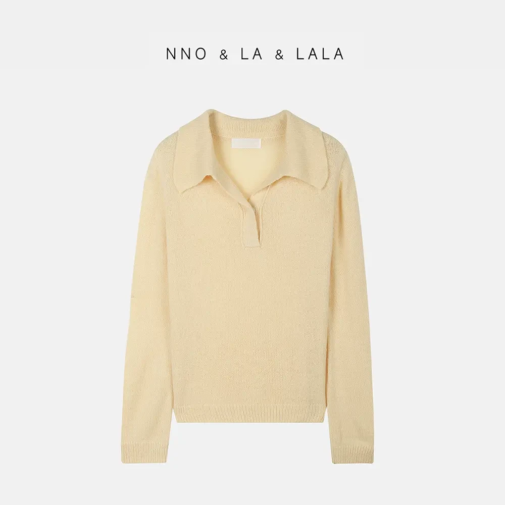 LA 奶昔黄 翻领 套头毛衣26550