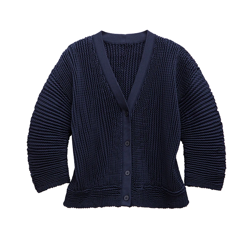 早春定制款 波浪纹褶皱毛衣外套837  开衫