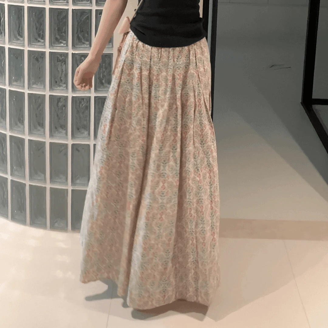 莫奈花园  几何碎花 压褶半身裙  26248