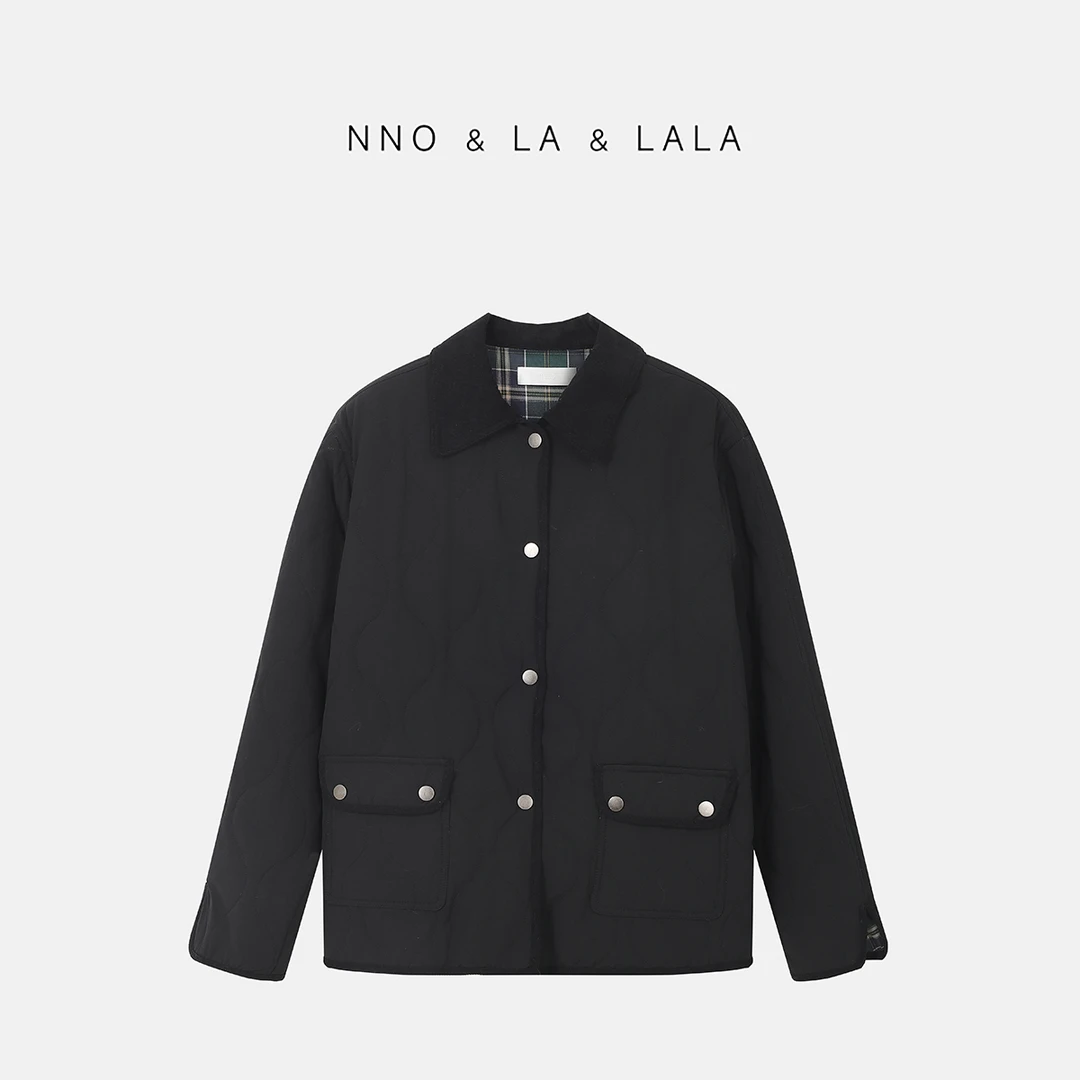 LA oversize 翻领压花 菱格 棉服外套 25752