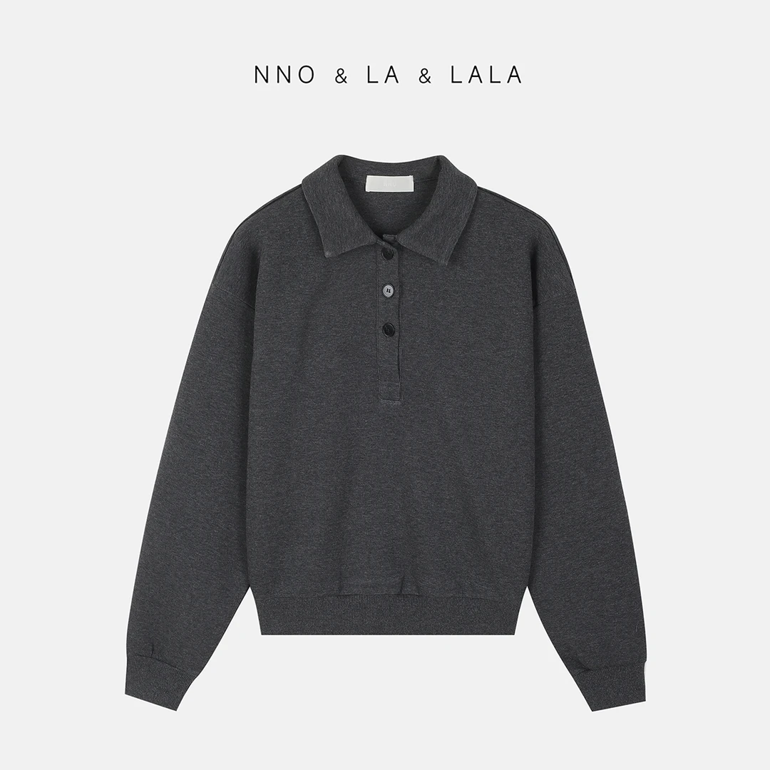 LA 小翻领 空气层 灰色套头卫衣 25746