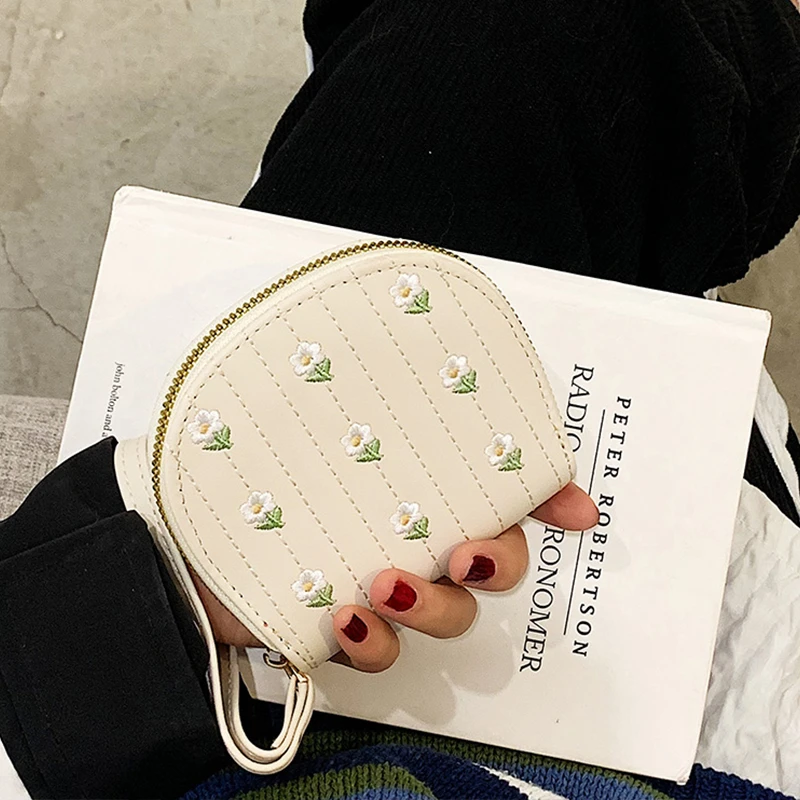 韩版时尚小钱包女短款学生可爱简约刺绣小花小清新钱夹新款零钱包