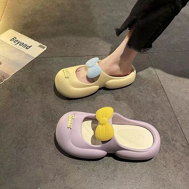 踩屎感凉拖鞋2024新款蝴蝶结防滑夏季网红外穿女百搭包头半拖鞋女