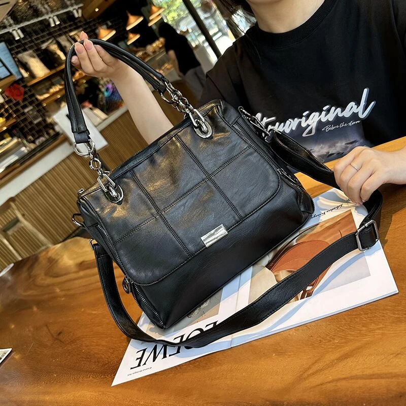 新款2025时尚简约大容量真皮手提包女包百搭高级感软皮单肩斜挎包