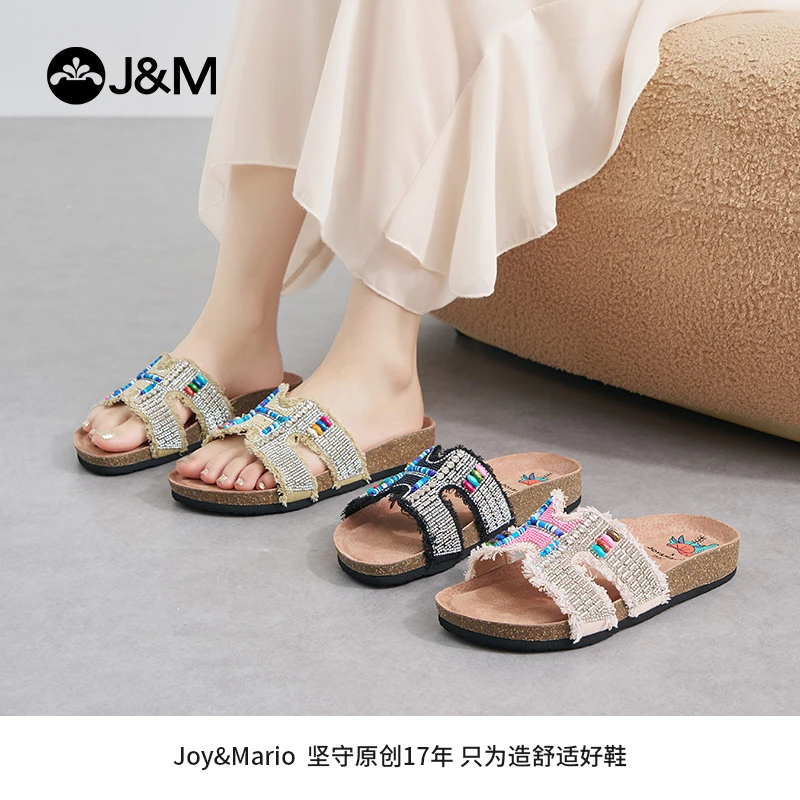 J&M/快乐玛丽2024年彩钻凉鞋时尚休闲拖鞋防滑夏77259W民族风穿搭