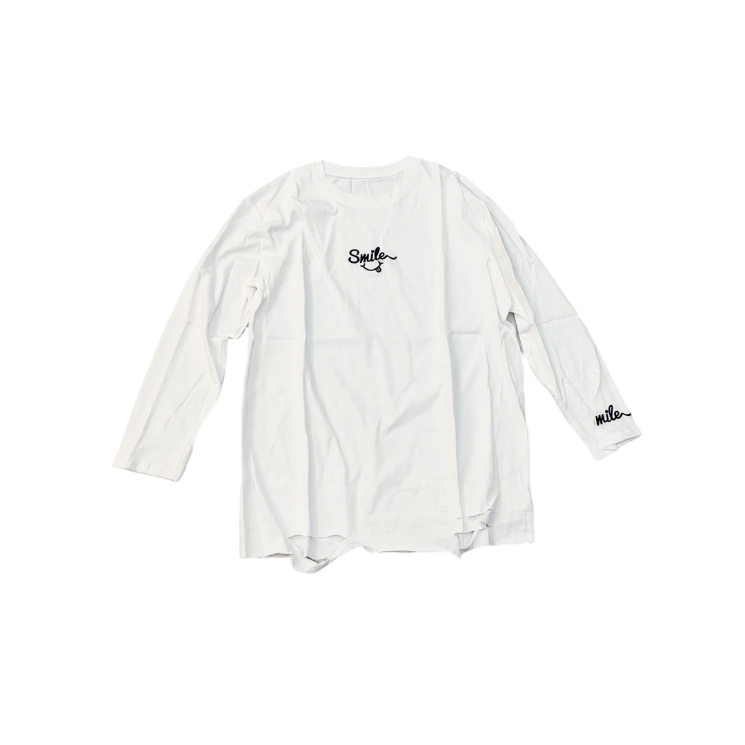 刺绣字母纯棉白色长袖t恤女欧洲站2024新款破洞设计感宽松体恤