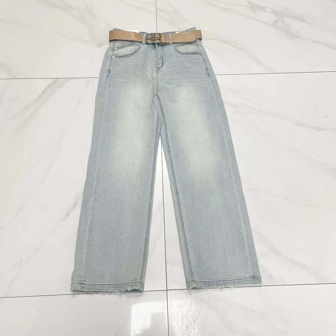 欧货直筒窄版牛仔拖地裤显瘦百搭女长裤时尚水洗新品